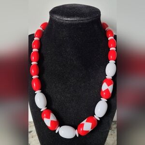 Vintage Avon Red and White Beaded Necklace